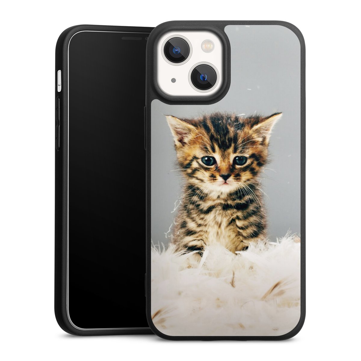 iPhone 13 Mini Handy Premium Silikon Hülle Handyhülle schwarz Case Cat Feather Pet Silikon Premium Case