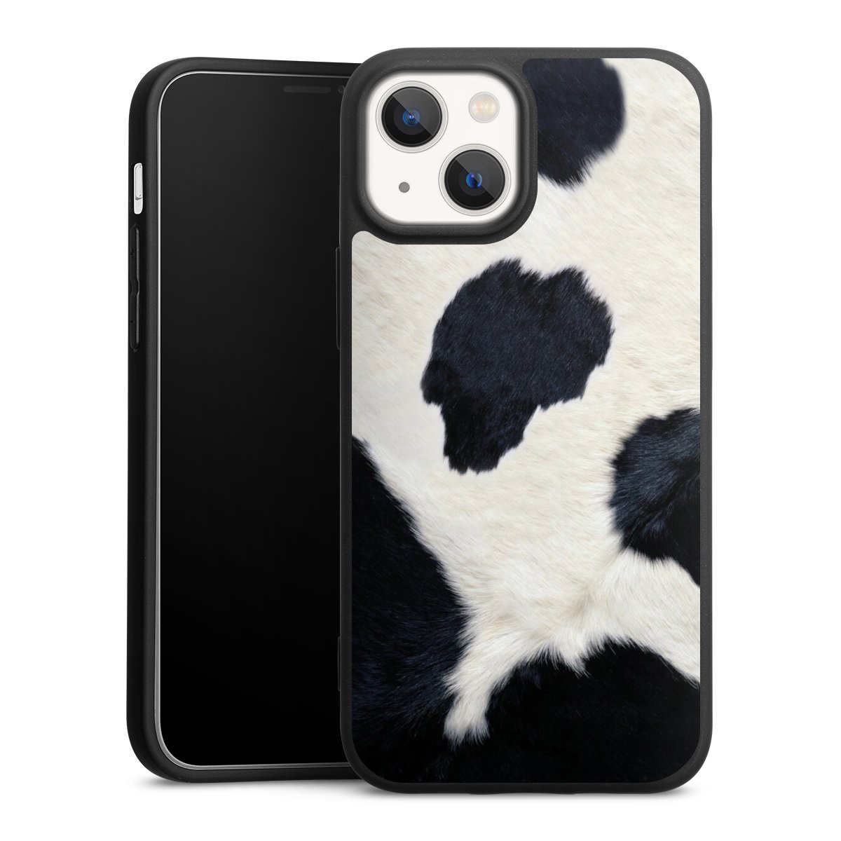 iPhone 13 Mini Handy Premium Silikon Hülle Handyhülle schwarz Case Animal Look Animal Print Cow Skin Silikon Premium Case