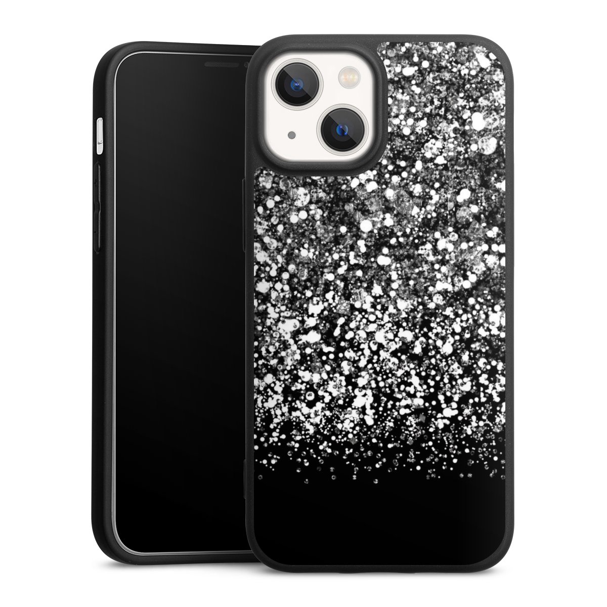 iPhone 13 Mini Handy Premium Silikon Hülle Handyhülle schwarz Case Glitzer Snowflake Muster Silikon Premium Case