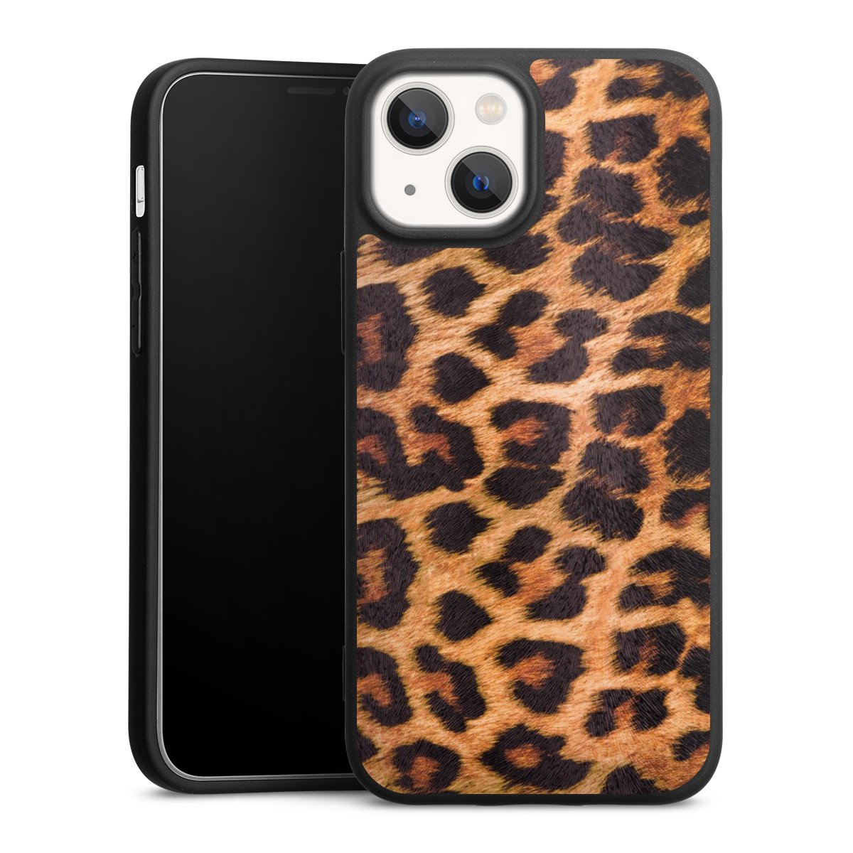 iPhone 13 Mini Handy Premium Silikon Hülle Handyhülle schwarz Case Animal Print Leopard Fur Silikon Premium Case