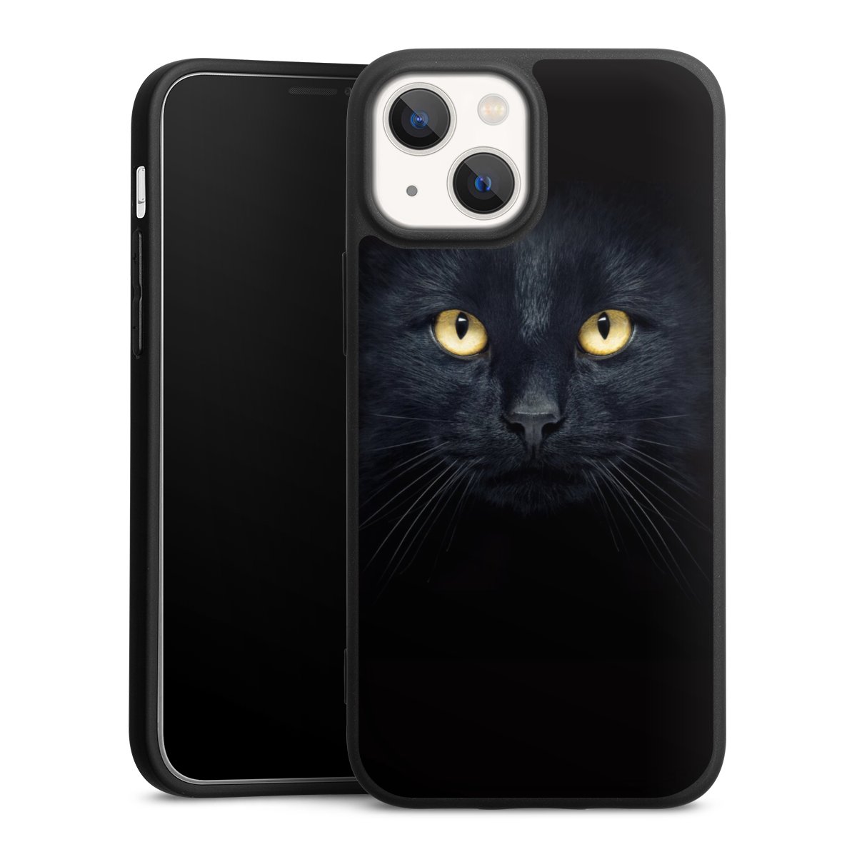 iPhone 13 Mini Handy Premium Silikon Hülle Handyhülle schwarz Case Eye Cat Black Silikon Premium Case