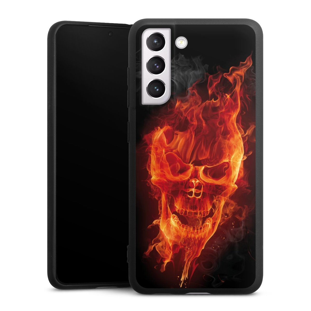 Galaxy S21 FE 5G Handy Premium Silikon Hülle Handyhülle schwarz Case Totenkopf Skull Fire Silikon Premium Case