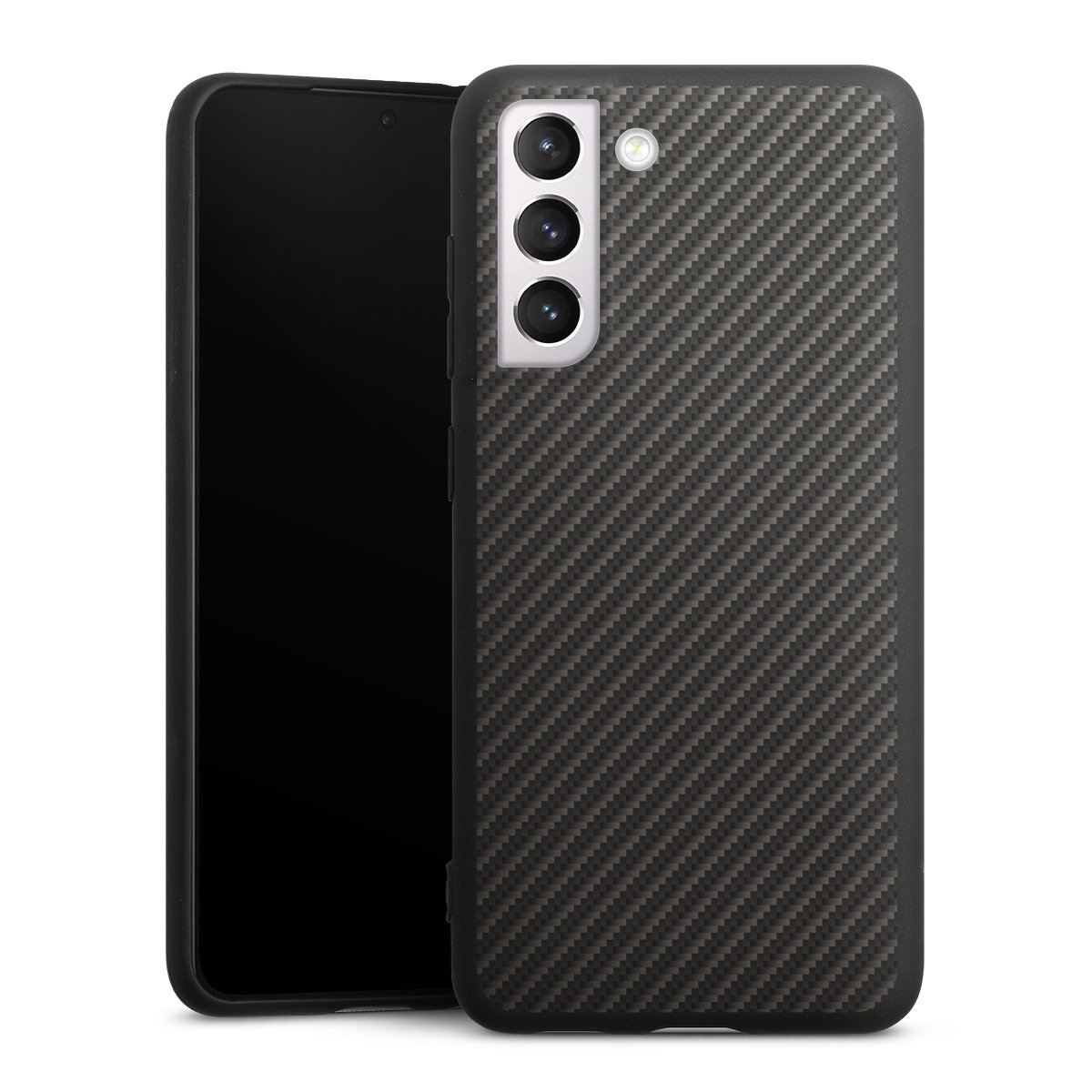 Galaxy S21 FE 5G Handy Premium Silikon Hülle Handyhülle schwarz Case Metallic Look Carbon Muster Silikon Premium Case