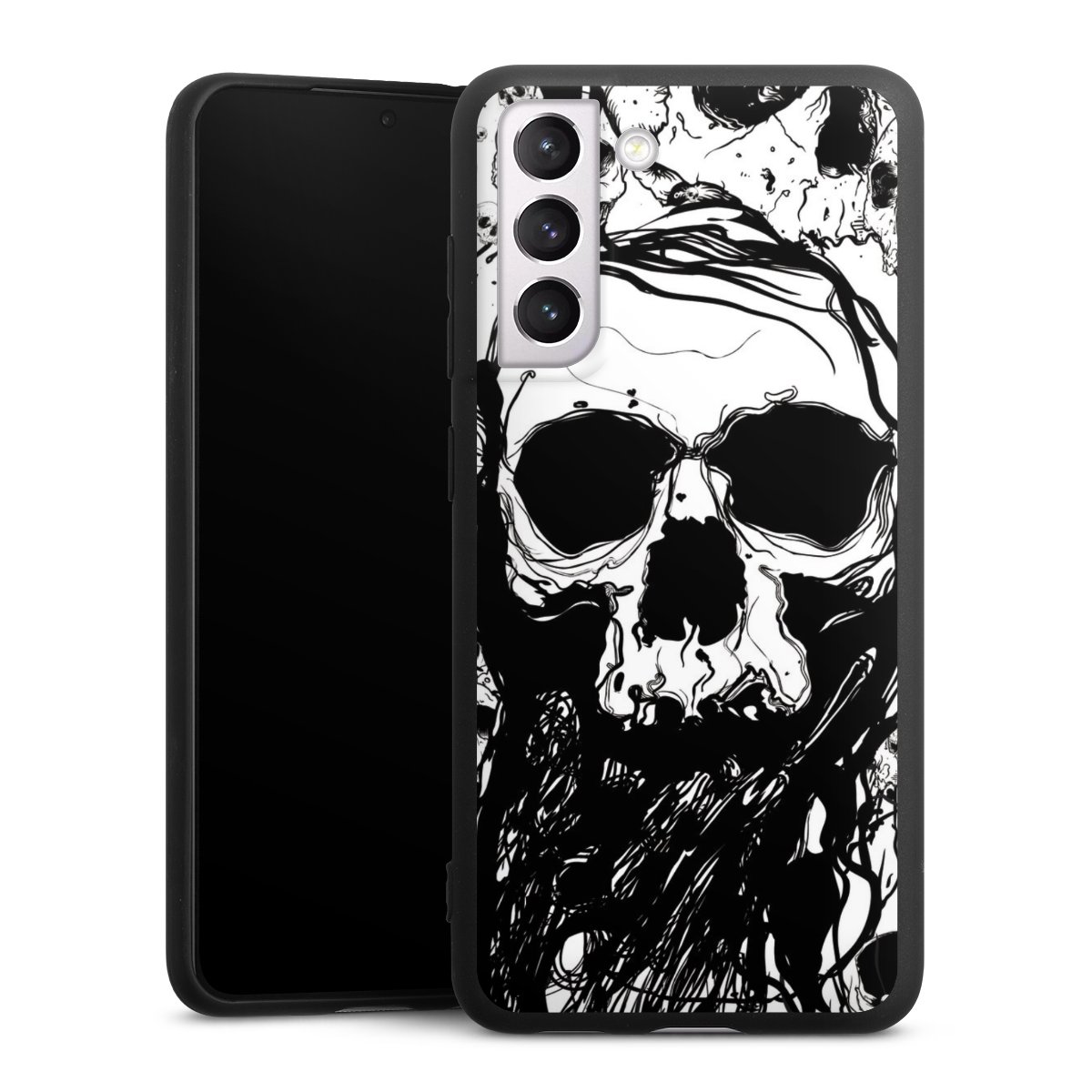 Galaxy S21 FE 5G Handy Premium Silikon Hülle Handyhülle schwarz Case Totenkopf Halloween Silikon Premium Case