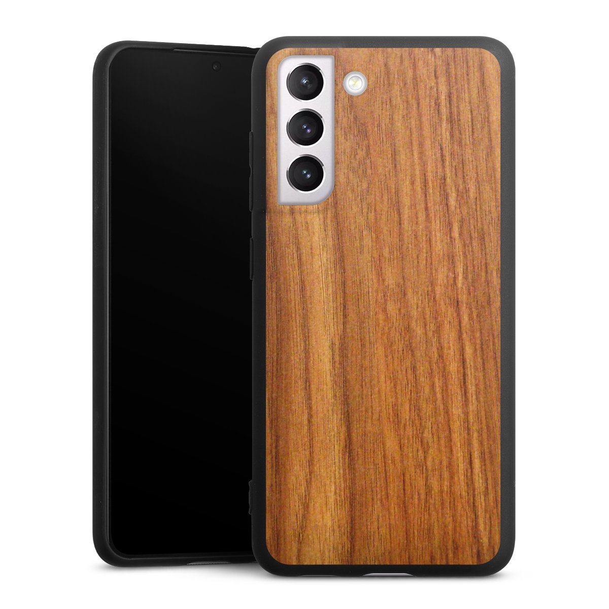 Galaxy S21 FE 5G Handy Premium Silikon Hülle Handyhülle schwarz Case Wood Larch Wooden Look Silikon Premium Case