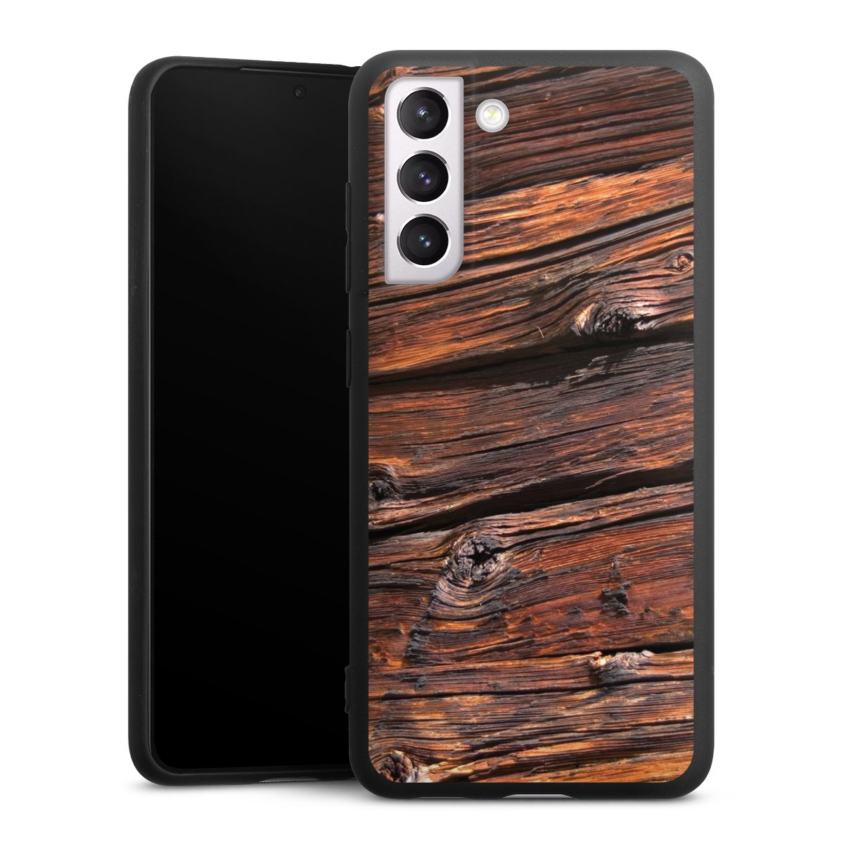 Galaxy S21 FE 5G Handy Premium Silikon Hülle Handyhülle schwarz Case Beams Wooden Look Wood Silikon Premium Case