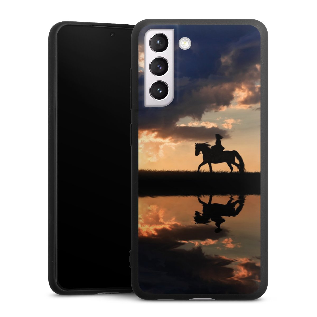 Galaxy S21 FE 5G Handy Premium Silikon Hülle Handyhülle schwarz Case Horse Sunset Horseback Riding Silikon Premium Case