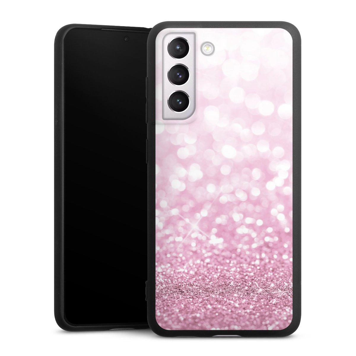 Galaxy S21 FE 5G Handy Premium Silikon Hülle Handyhülle schwarz Case Glitzer Pink Shine Silikon Premium Case