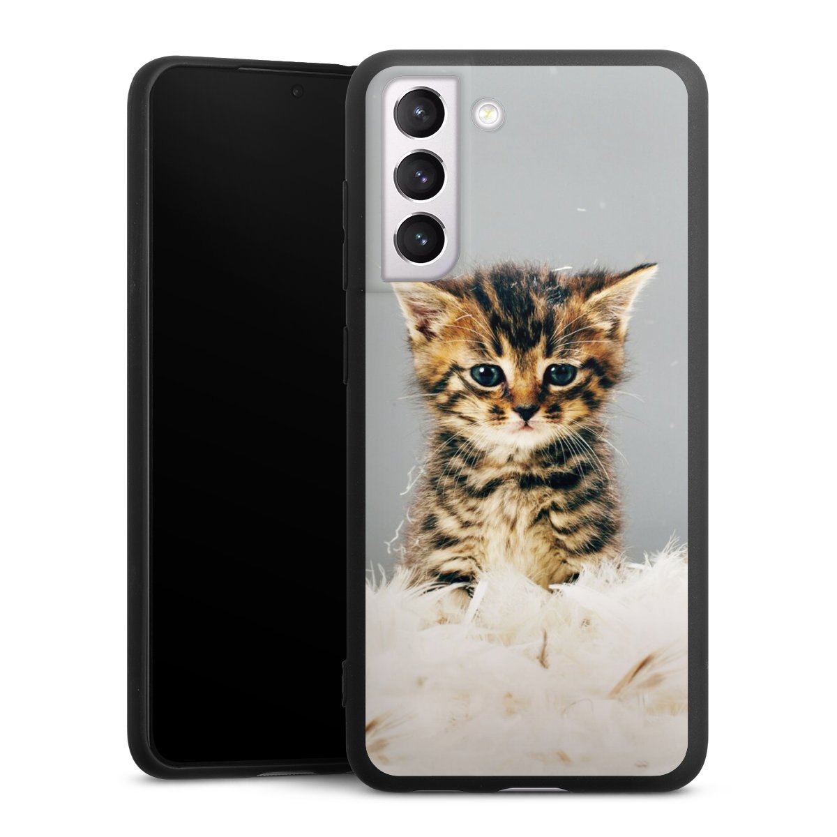 Galaxy S21 FE 5G Handy Premium Silikon Hülle Handyhülle schwarz Case Cat Feather Pet Silikon Premium Case