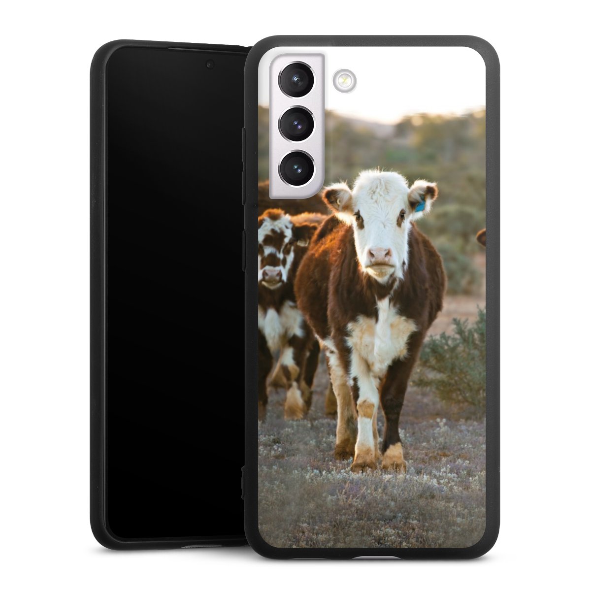 Galaxy S21 FE 5G Handy Premium Silikon Hülle Handyhülle schwarz Case Cow Farmer Calf Silikon Premium Case