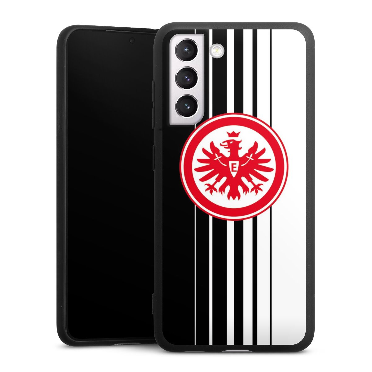 Galaxy S21 FE 5G Handy Premium Silikon Hülle Handyhülle schwarz Case Stripes Eintracht Frankfurt Official Licensed Product Silikon Premium Case