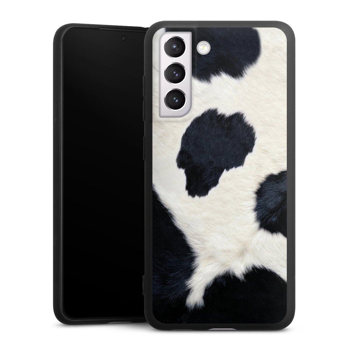 Galaxy S21 FE 5G Handy Premium Silikon Hülle Handyhülle schwarz Case Animal Look Animal Print Cow Skin Silikon Premium Case