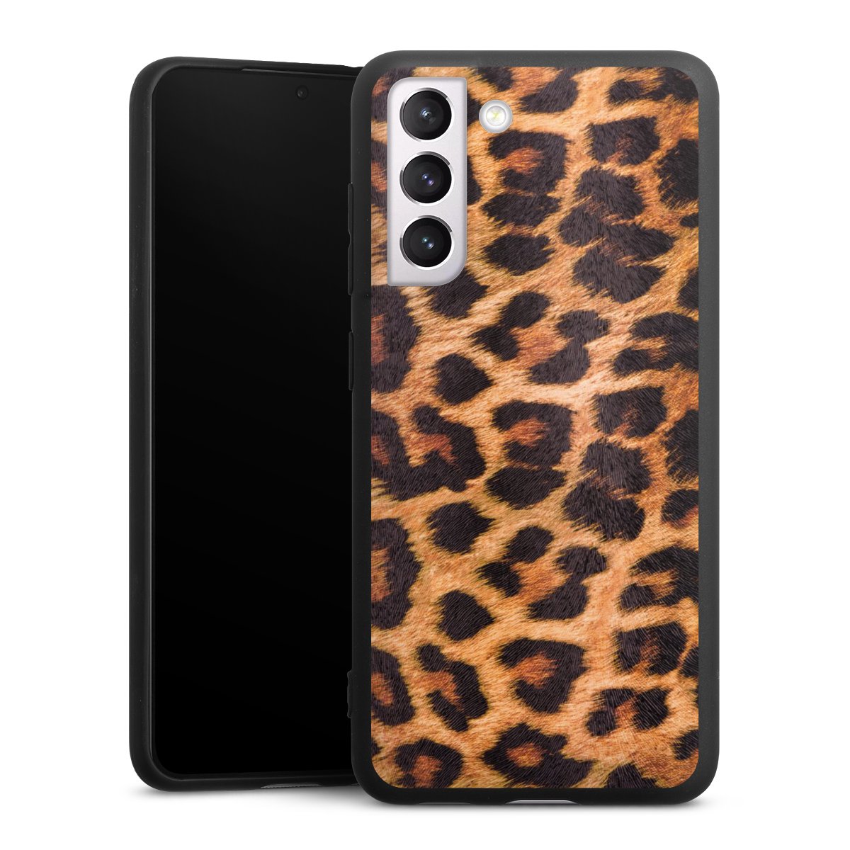 Galaxy S21 FE 5G Handy Premium Silikon Hülle Handyhülle schwarz Case Animal Print Leopard Fur Silikon Premium Case