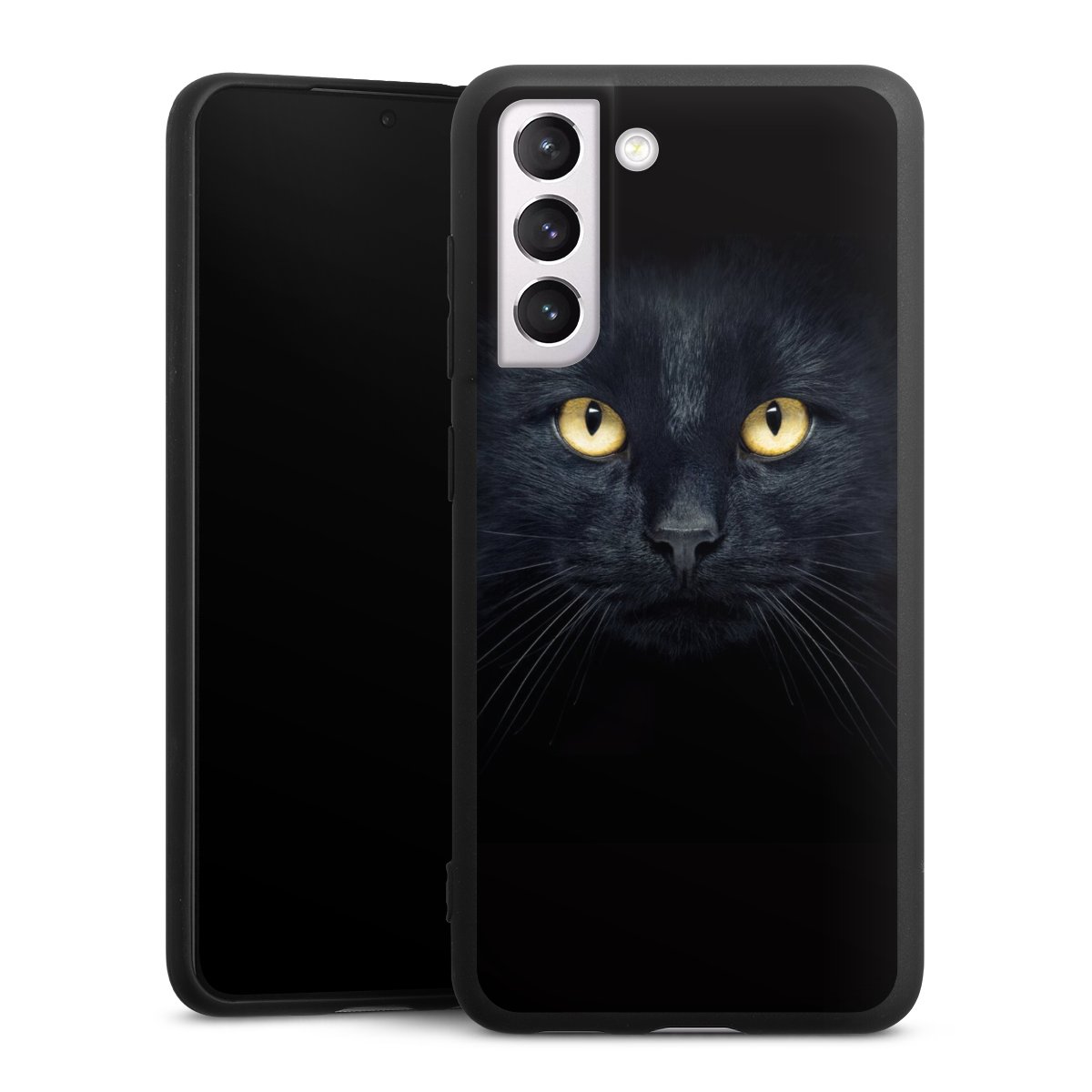 Galaxy S21 FE 5G Handy Premium Silikon Hülle Handyhülle schwarz Case Eye Cat Black Silikon Premium Case