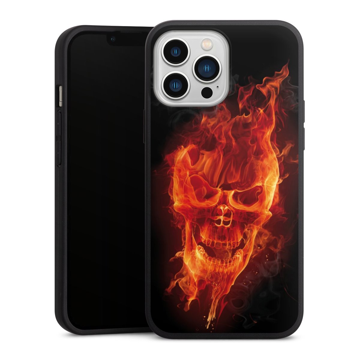 iPhone 13 Pro Max Handy Premium Silikon Hülle Handyhülle schwarz Case Totenkopf Skull Fire Silikon Premium Case