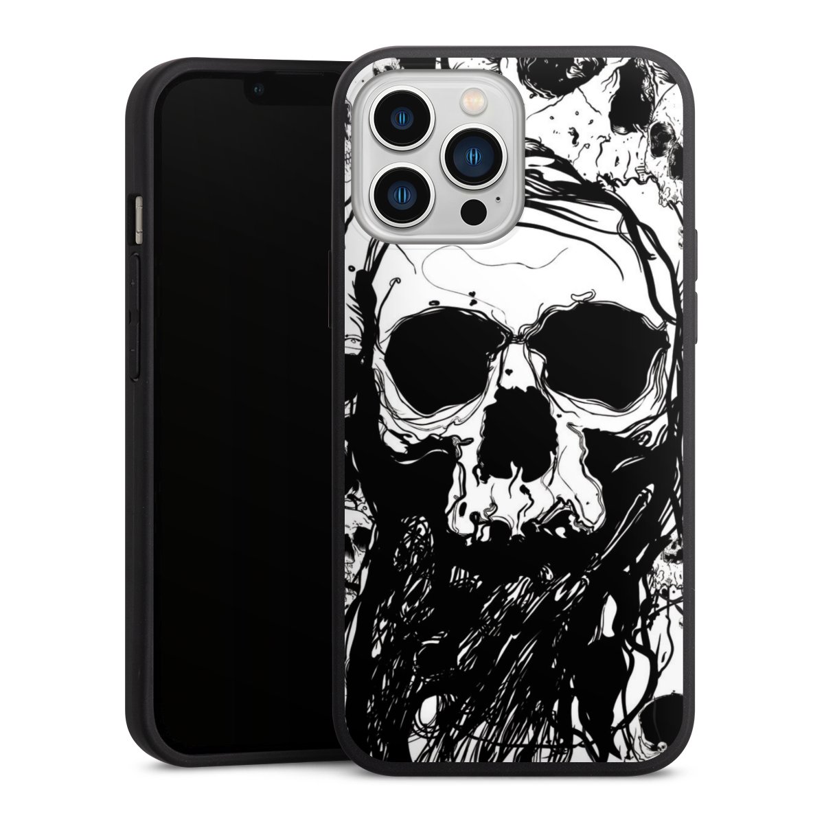 iPhone 13 Pro Max Handy Premium Silikon Hülle Handyhülle schwarz Case Totenkopf Halloween Silikon Premium Case