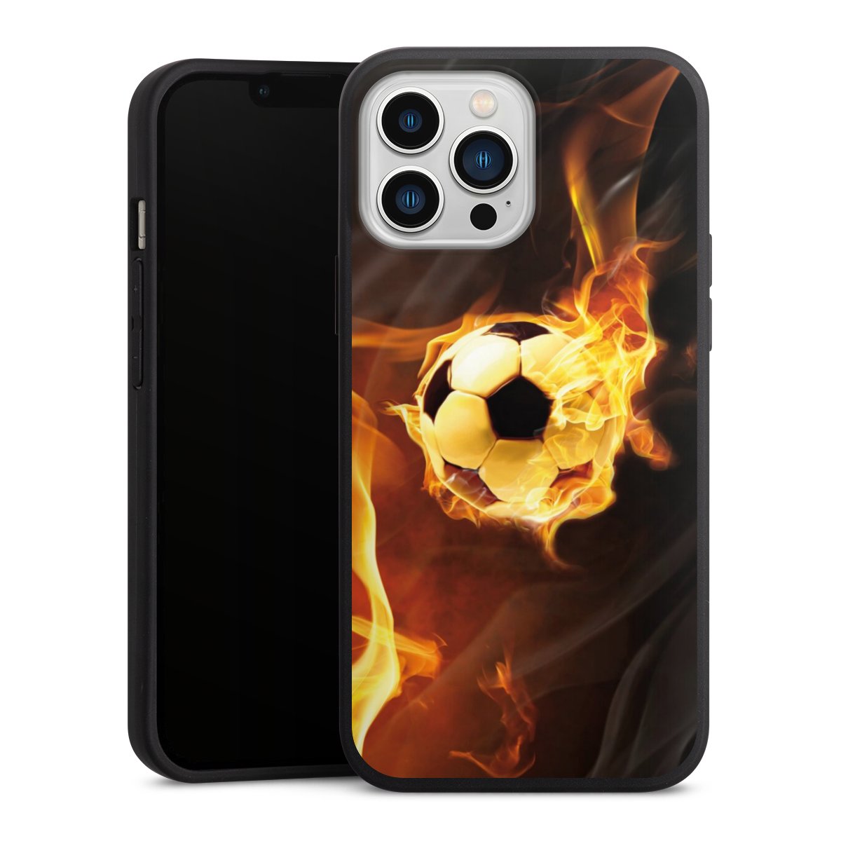 iPhone 13 Pro Max Handy Premium Silikon Hülle Handyhülle schwarz Case Ball Fire Soccer Silikon Premium Case