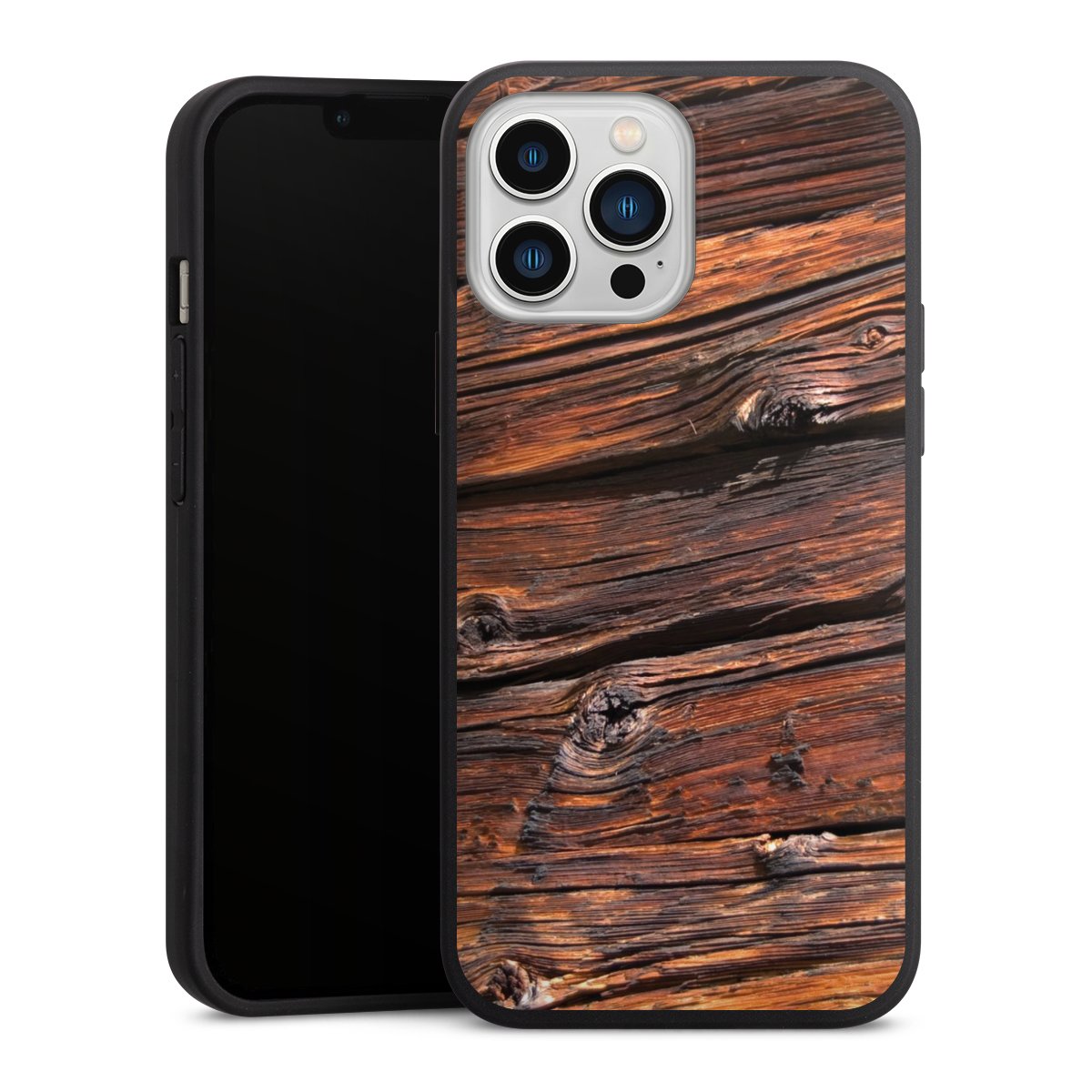 iPhone 13 Pro Max Handy Premium Silikon Hülle Handyhülle schwarz Case Beams Wooden Look Wood Silikon Premium Case