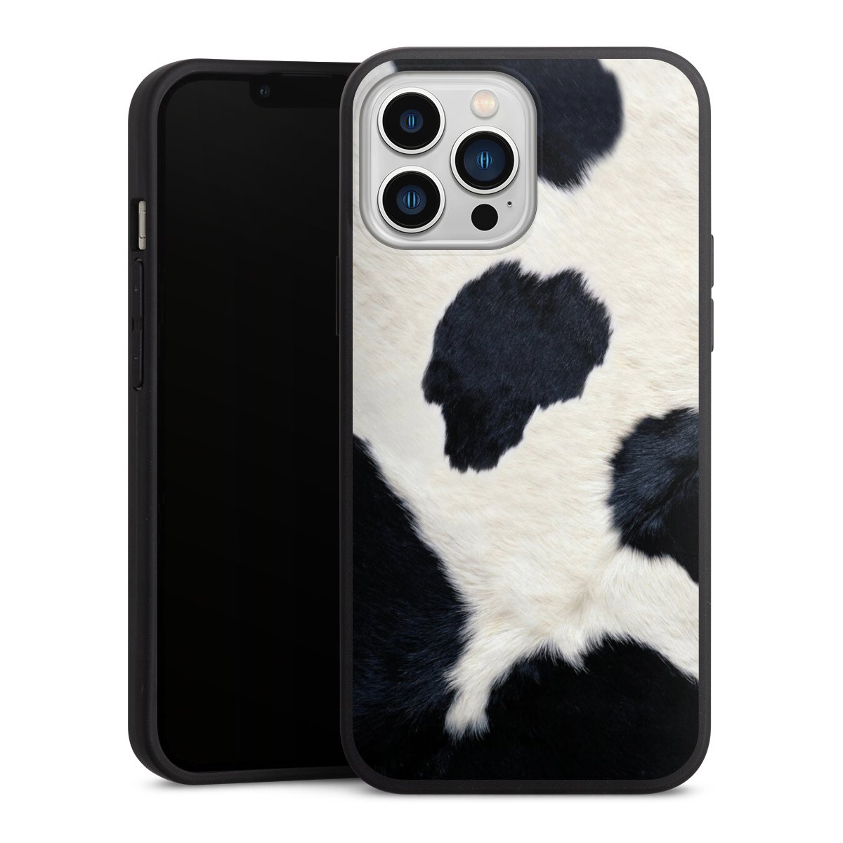 iPhone 13 Pro Max Handy Premium Silikon Hülle Handyhülle schwarz Case Animal Look Animal Print Cow Skin Silikon Premium Case