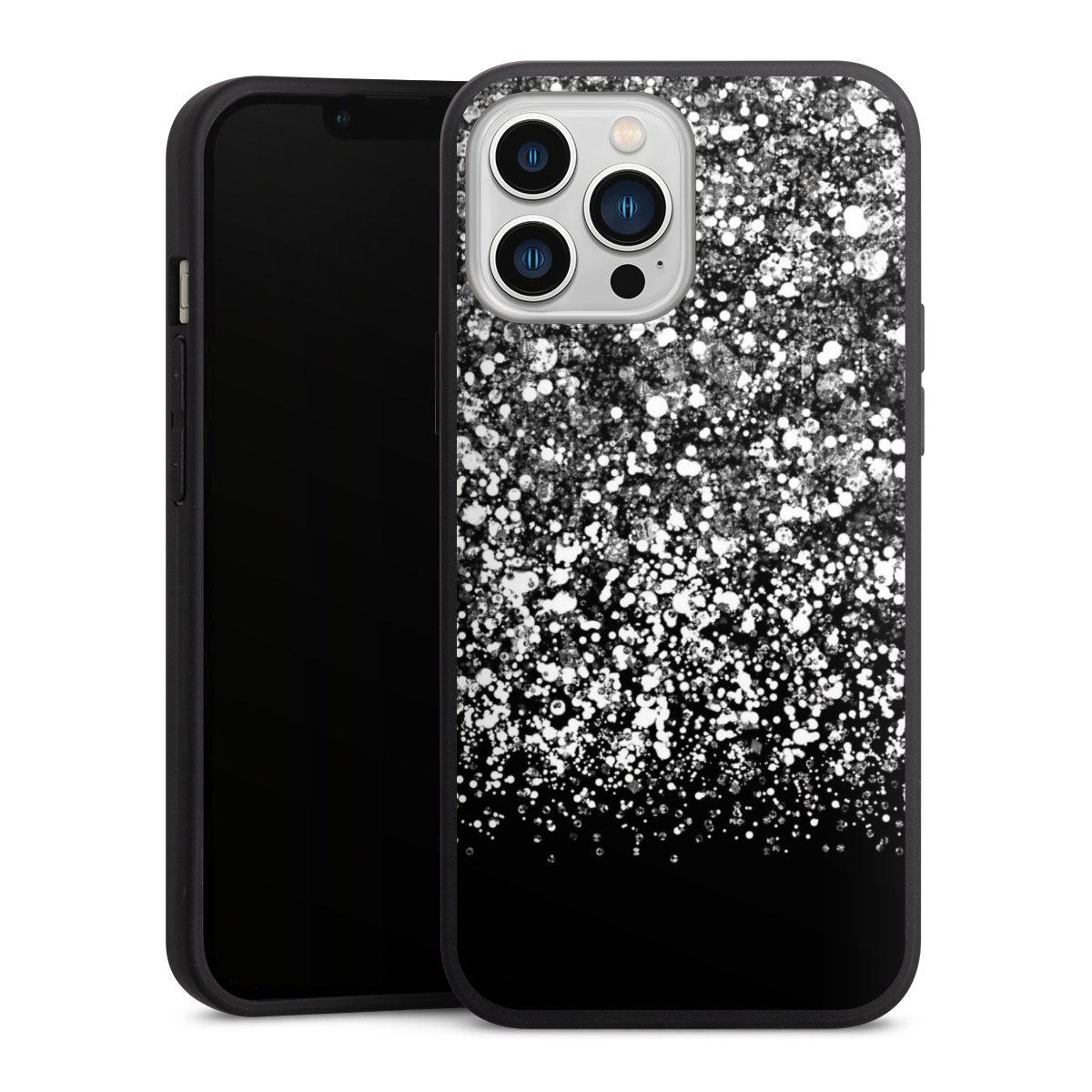 iPhone 13 Pro Max Handy Premium Silikon Hülle Handyhülle schwarz Case Glitzer Snowflake Muster Silikon Premium Case