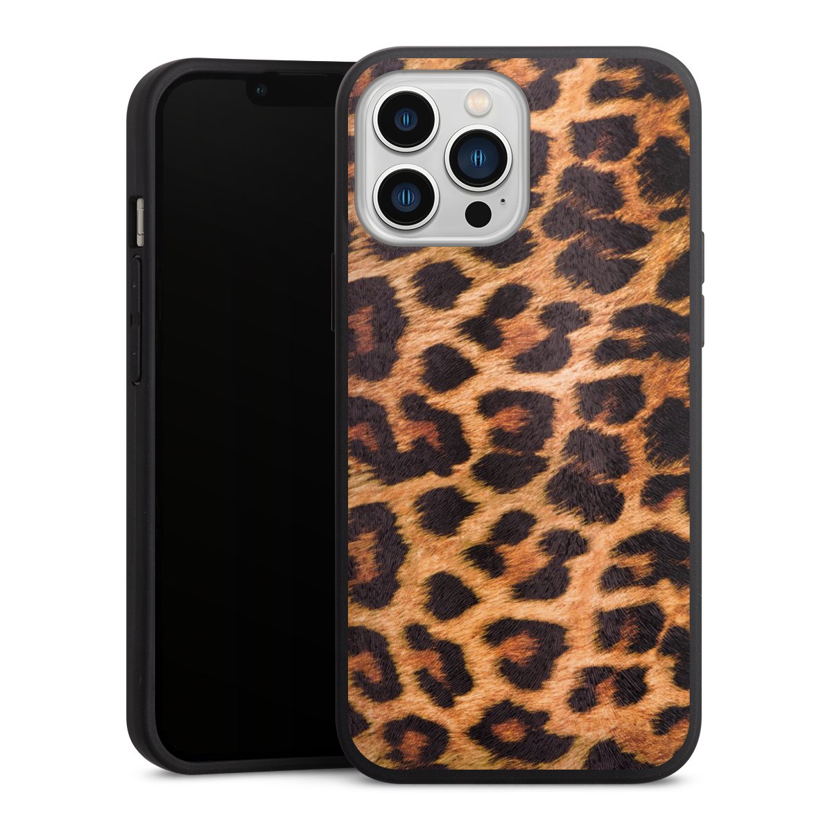 iPhone 13 Pro Max Handy Premium Silikon Hülle Handyhülle schwarz Case Animal Print Leopard Fur Silikon Premium Case