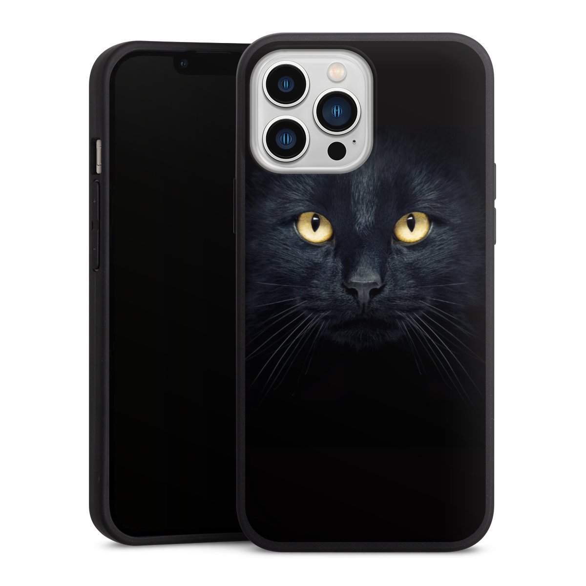 iPhone 13 Pro Max Handy Premium Silikon Hülle Handyhülle schwarz Case Eye Cat Black Silikon Premium Case