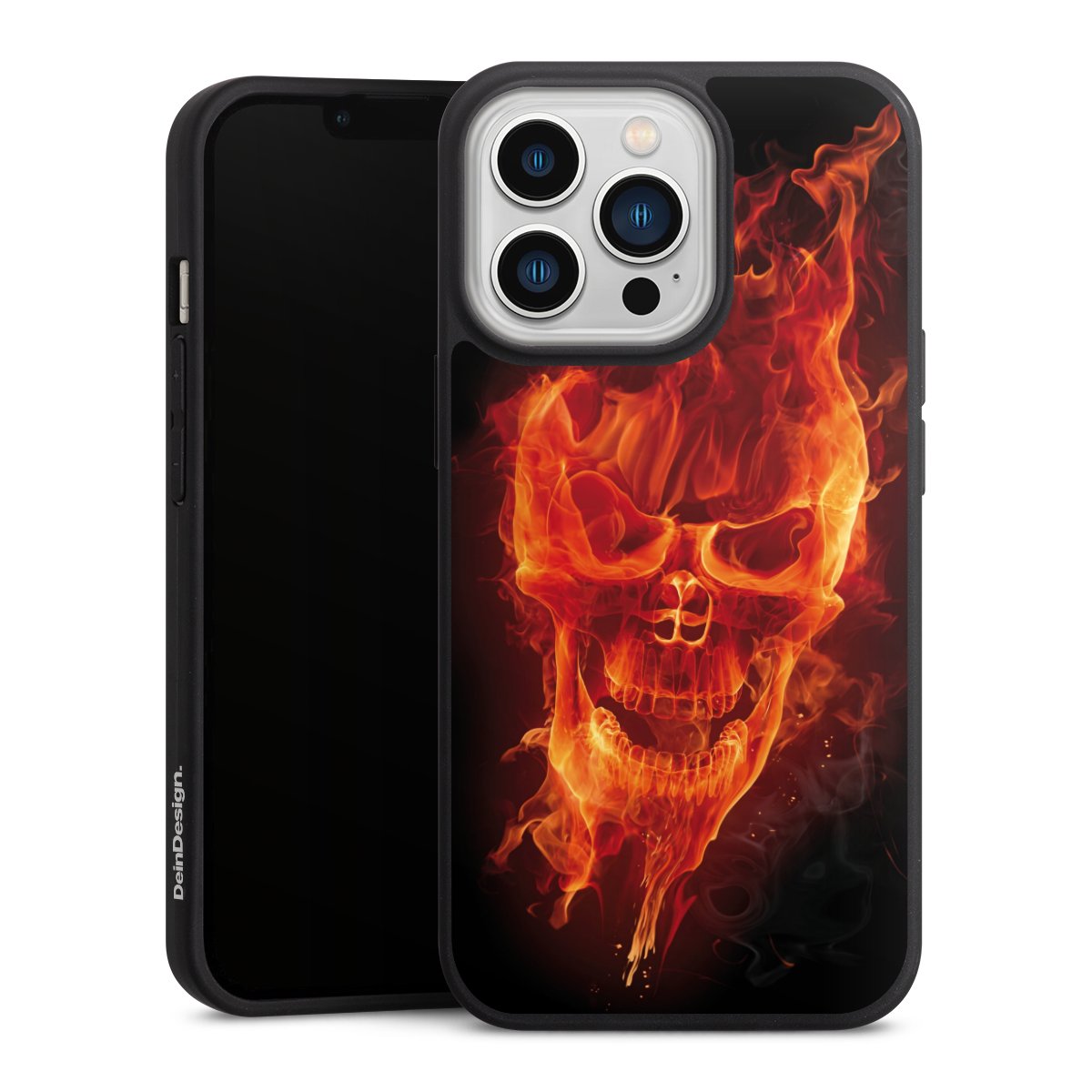 iPhone 13 Pro Handy Premium Silikon Hülle Handyhülle schwarz Case Totenkopf Skull Fire Silikon Premium Case