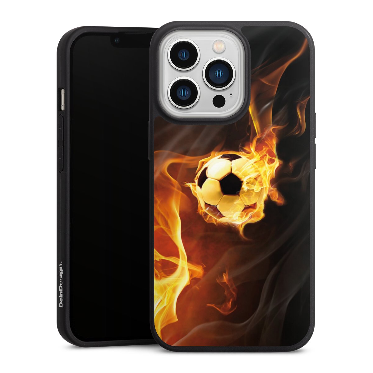 iPhone 13 Pro Handy Premium Silikon Hülle Handyhülle schwarz Case Ball Fire Soccer Silikon Premium Case