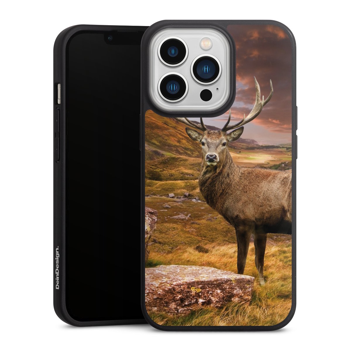 iPhone 13 Pro Handy Premium Silikon Hülle Handyhülle schwarz Case Meadow Mountain Deer Silikon Premium Case