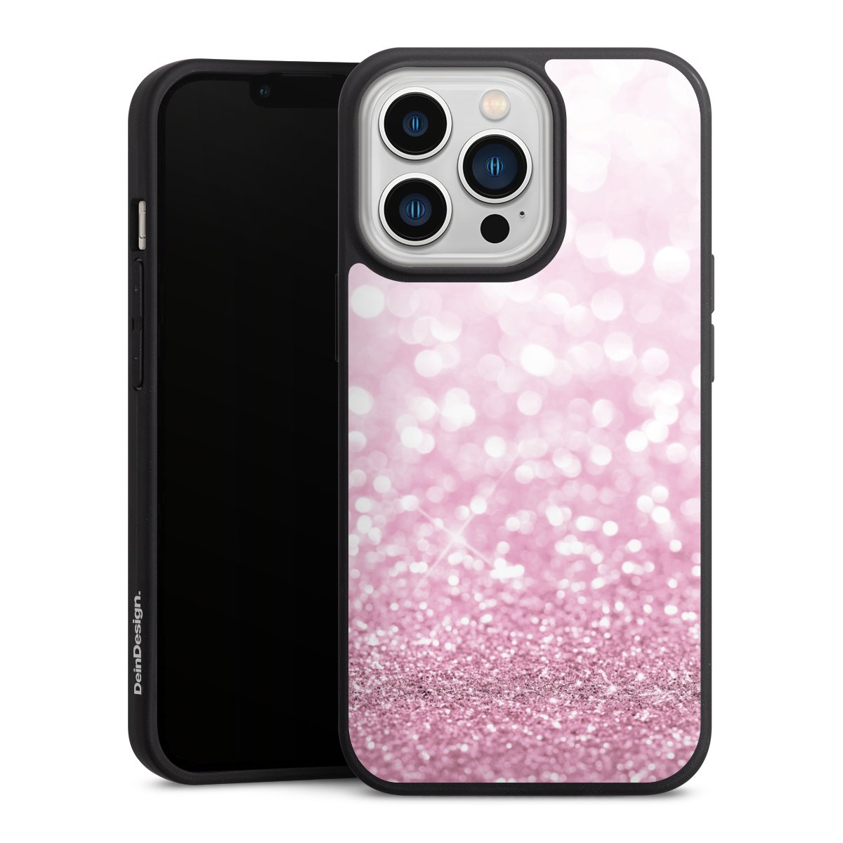 iPhone 13 Pro Handy Premium Silikon Hülle Handyhülle schwarz Case Glitzer Pink Shine Silikon Premium Case