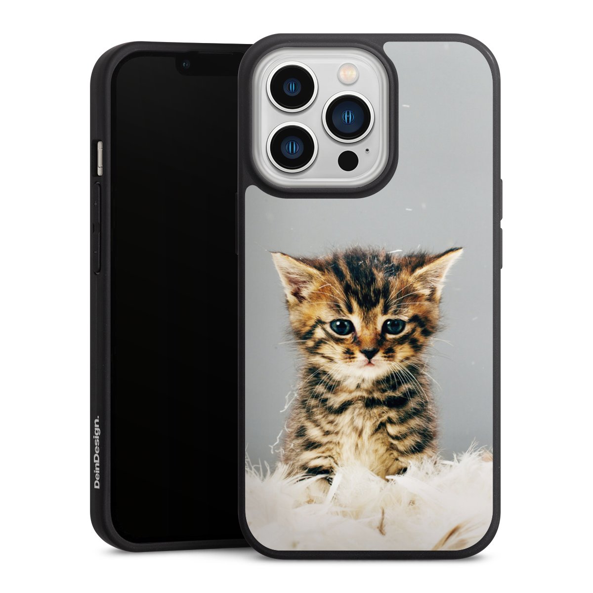 iPhone 13 Pro Handy Premium Silikon Hülle Handyhülle schwarz Case Cat Feather Pet Silikon Premium Case