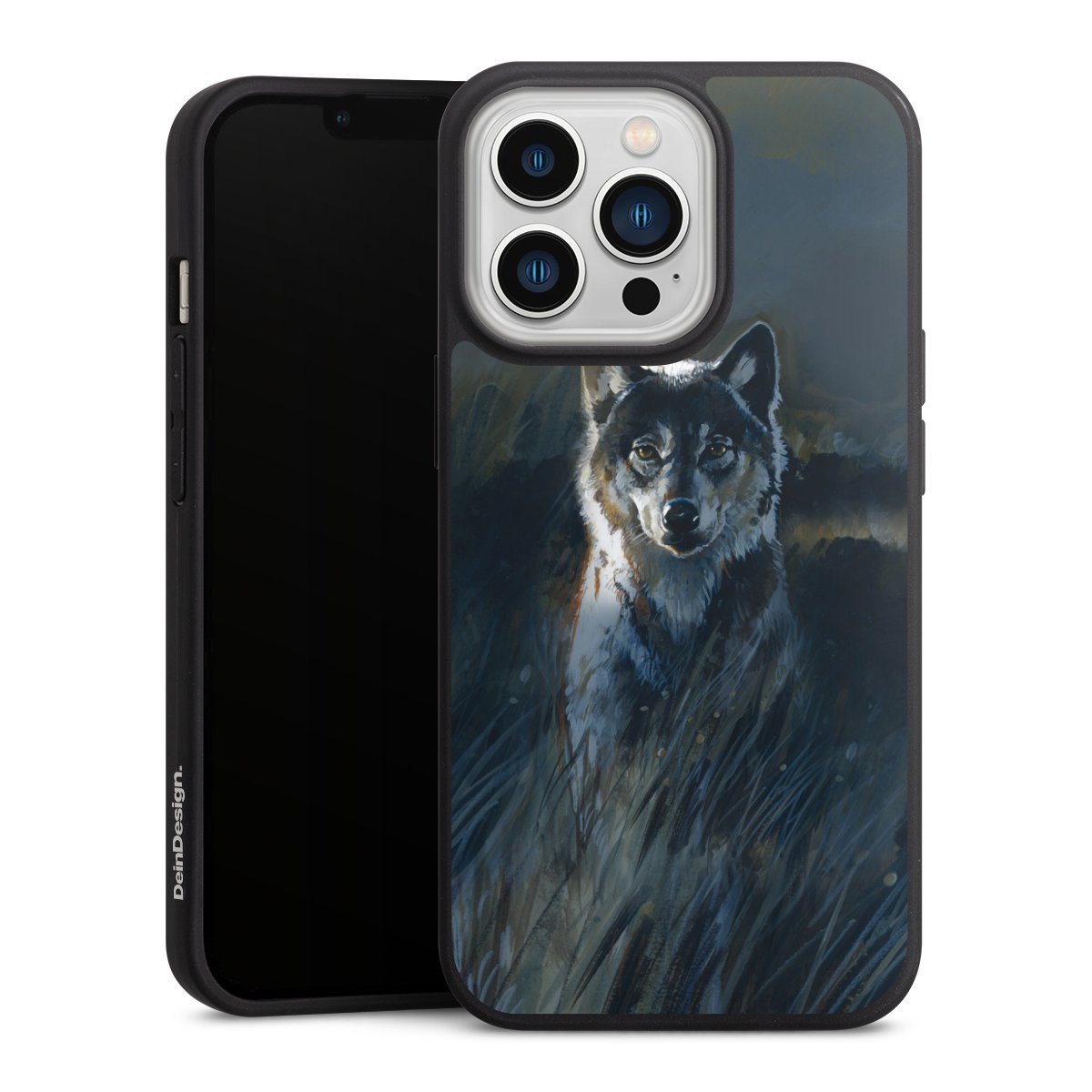 iPhone 13 Pro Handy Premium Silikon Hülle Handyhülle schwarz Case Nature Wolf Painting Silikon Premium Case