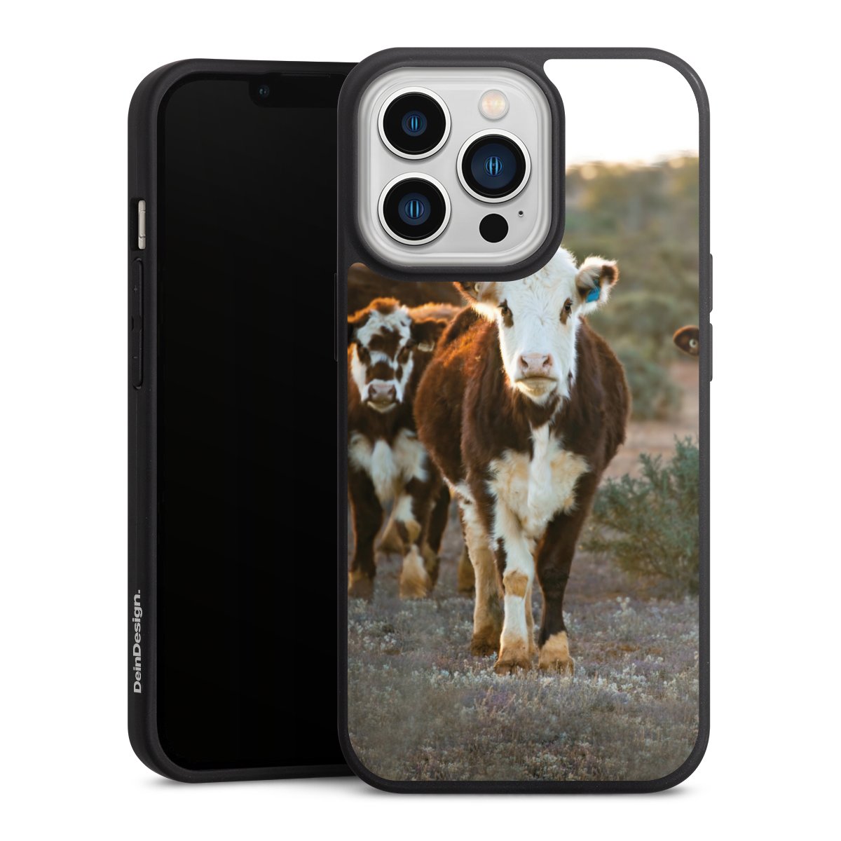 iPhone 13 Pro Handy Premium Silikon Hülle Handyhülle schwarz Case Cow Farmer Calf Silikon Premium Case