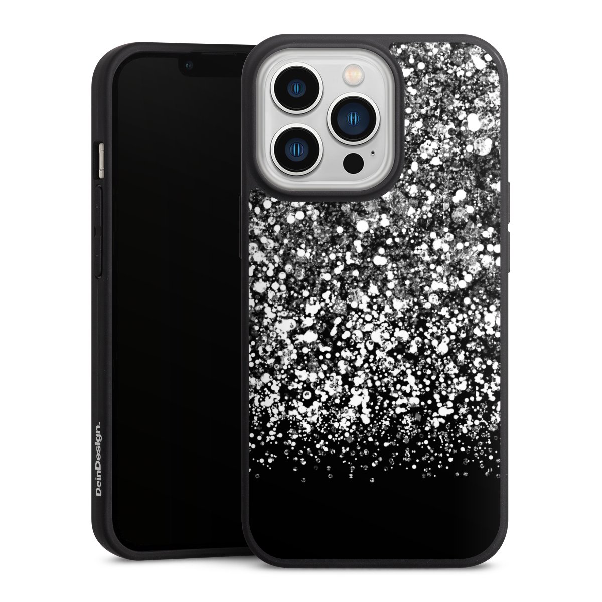 iPhone 13 Pro Handy Premium Silikon Hülle Handyhülle schwarz Case Glitzer Snowflake Muster Silikon Premium Case