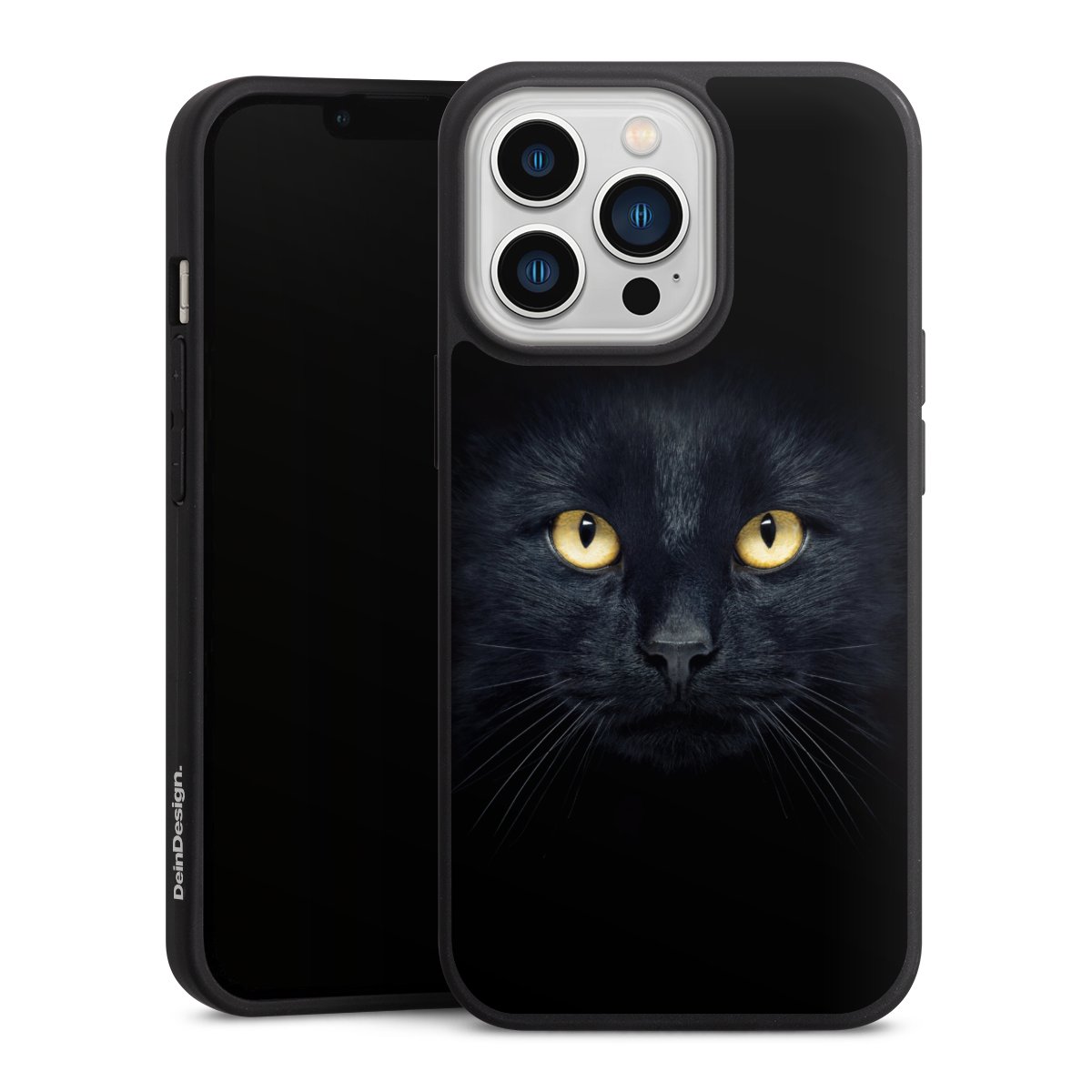 iPhone 13 Pro Handy Premium Silikon Hülle Handyhülle schwarz Case Eye Cat Black Silikon Premium Case