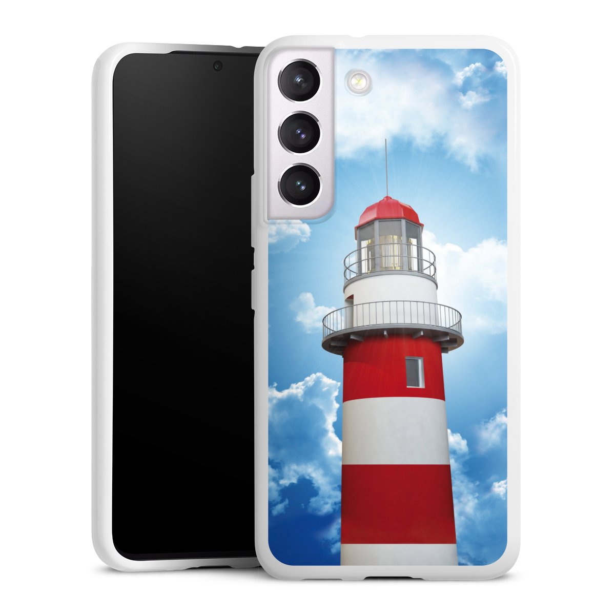 Galaxy S22 Handy Silikon Hülle Case weiß Handyhülle Lighthouse Sky Cloud Silikon Case