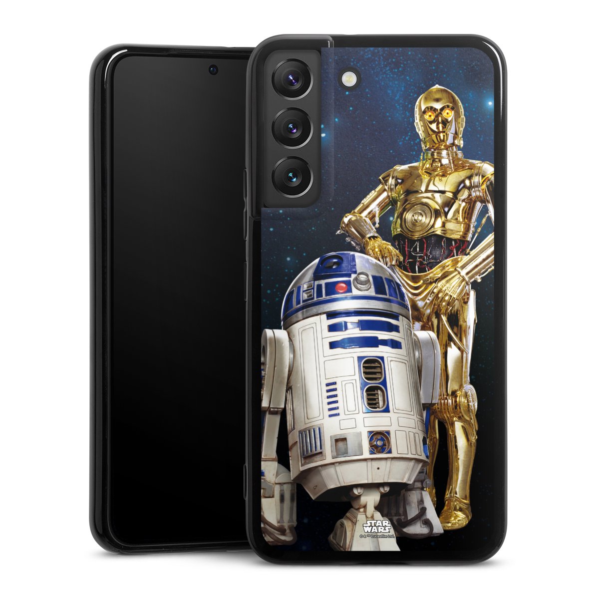 Galaxy S22 Handy Silikon Hülle Case schwarz Handyhülle Weltall Star Wars R2d2