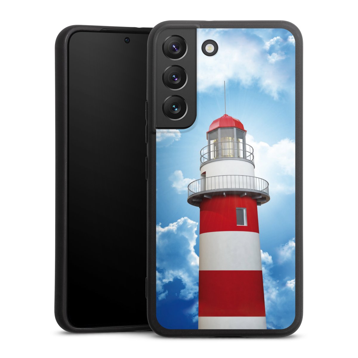 Galaxy S22 Handy Premium Silikon Hülle Handyhülle schwarz Case Lighthouse Sky Cloud Silikon Premium Case