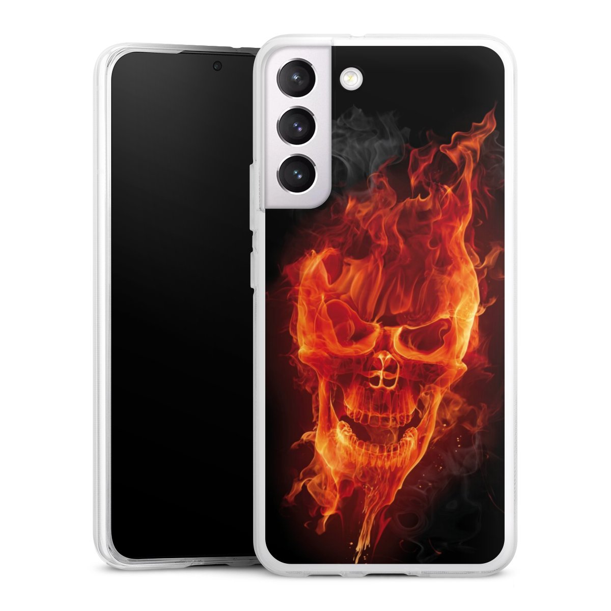 Galaxy S22+ Handy Silikon Hülle Case transparent Handyhülle Totenkopf Skull Fire Silikon Case