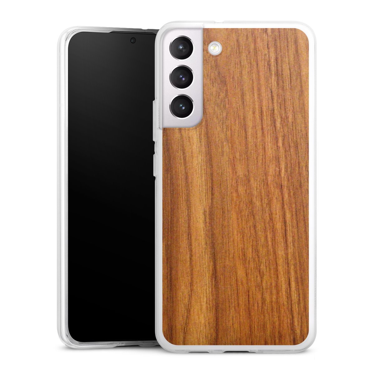 Galaxy S22+ Handy Silikon Hülle Case transparent Handyhülle Wood Larch Wooden Look Silikon Case