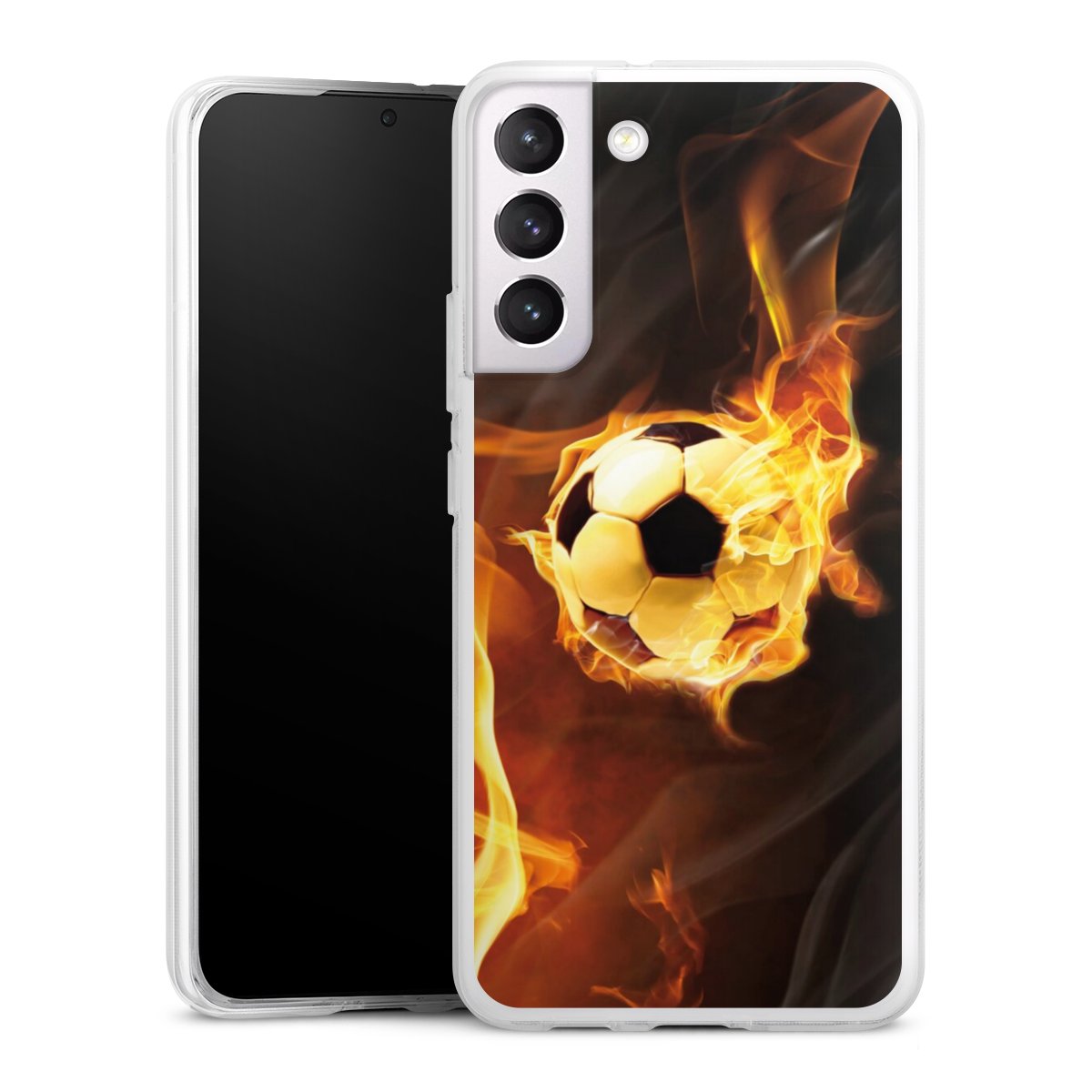 Galaxy S22+ Handy Silikon Hülle Case transparent Handyhülle Ball Fire Soccer Silikon Case