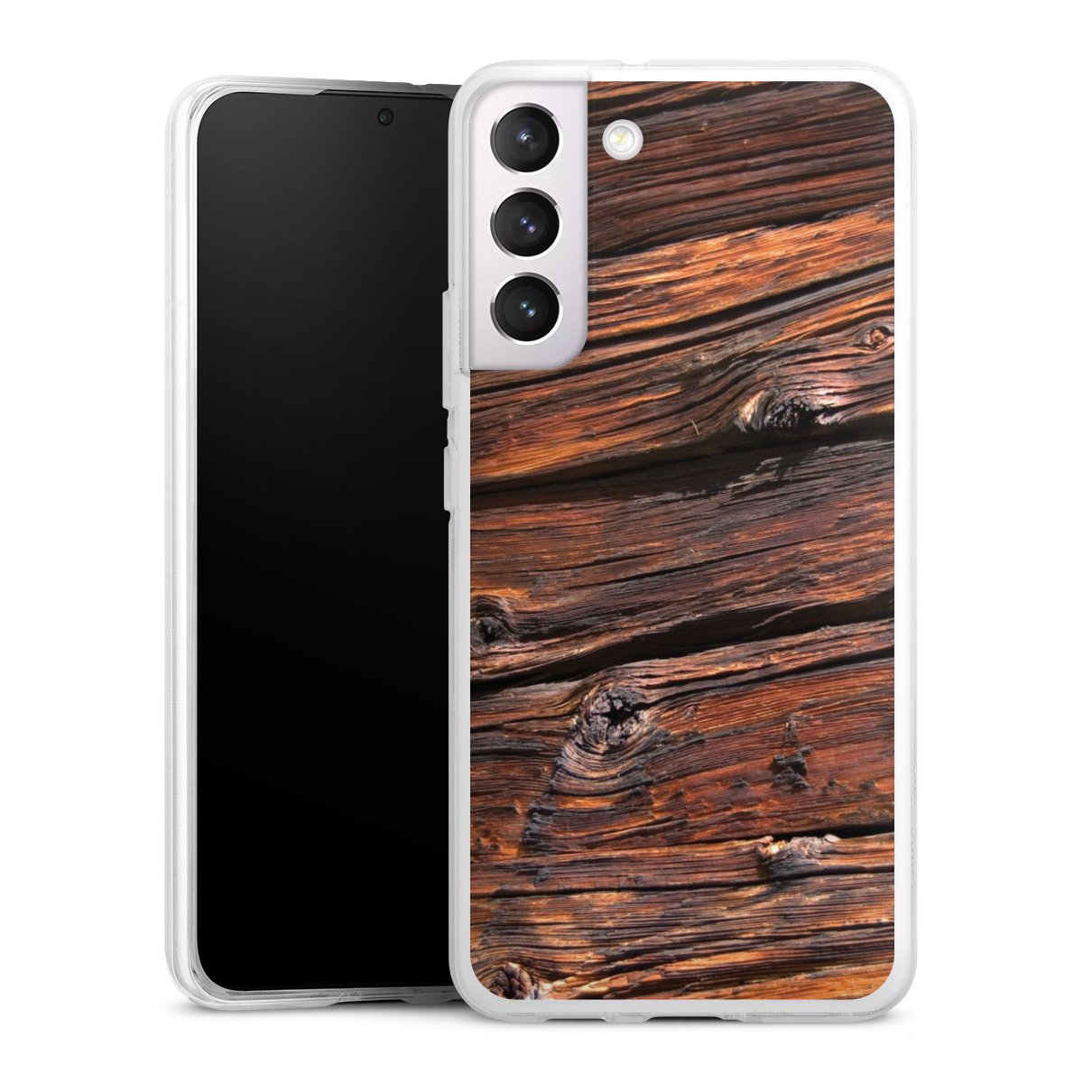 Galaxy S22+ Handy Silikon Hülle Case transparent Handyhülle Beams Wooden Look Wood Silikon Case