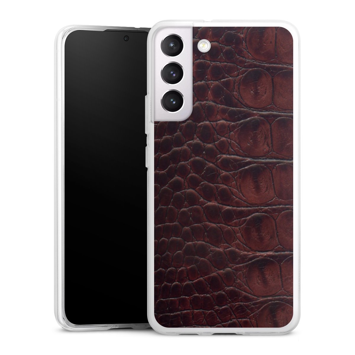 Galaxy S22+ Handy Silikon Hülle Case transparent Handyhülle Crocodile Animal Print Leather Silikon Case