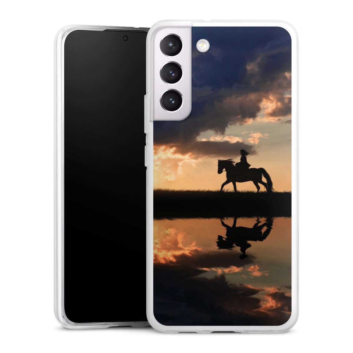 Galaxy S22+ Handy Silikon Hülle Case transparent Handyhülle Horse Sunset Horseback Riding Silikon Case