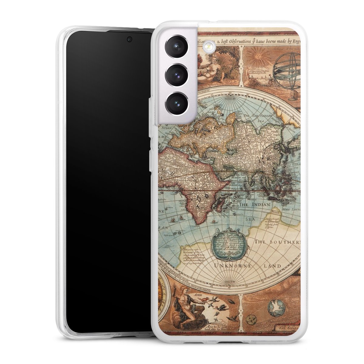 Galaxy S22+ Handy Silikon Hülle Case transparent Handyhülle World Map Vintage Map Silikon Case