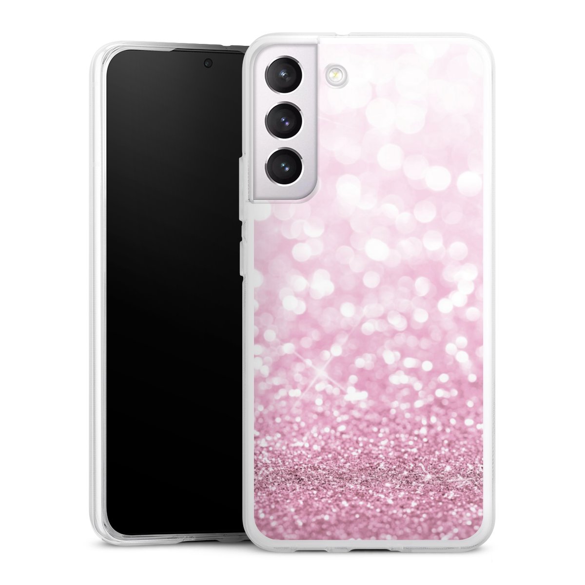 Galaxy S22+ Handy Silikon Hülle Case transparent Handyhülle Glitzer Pink Shine Silikon Case