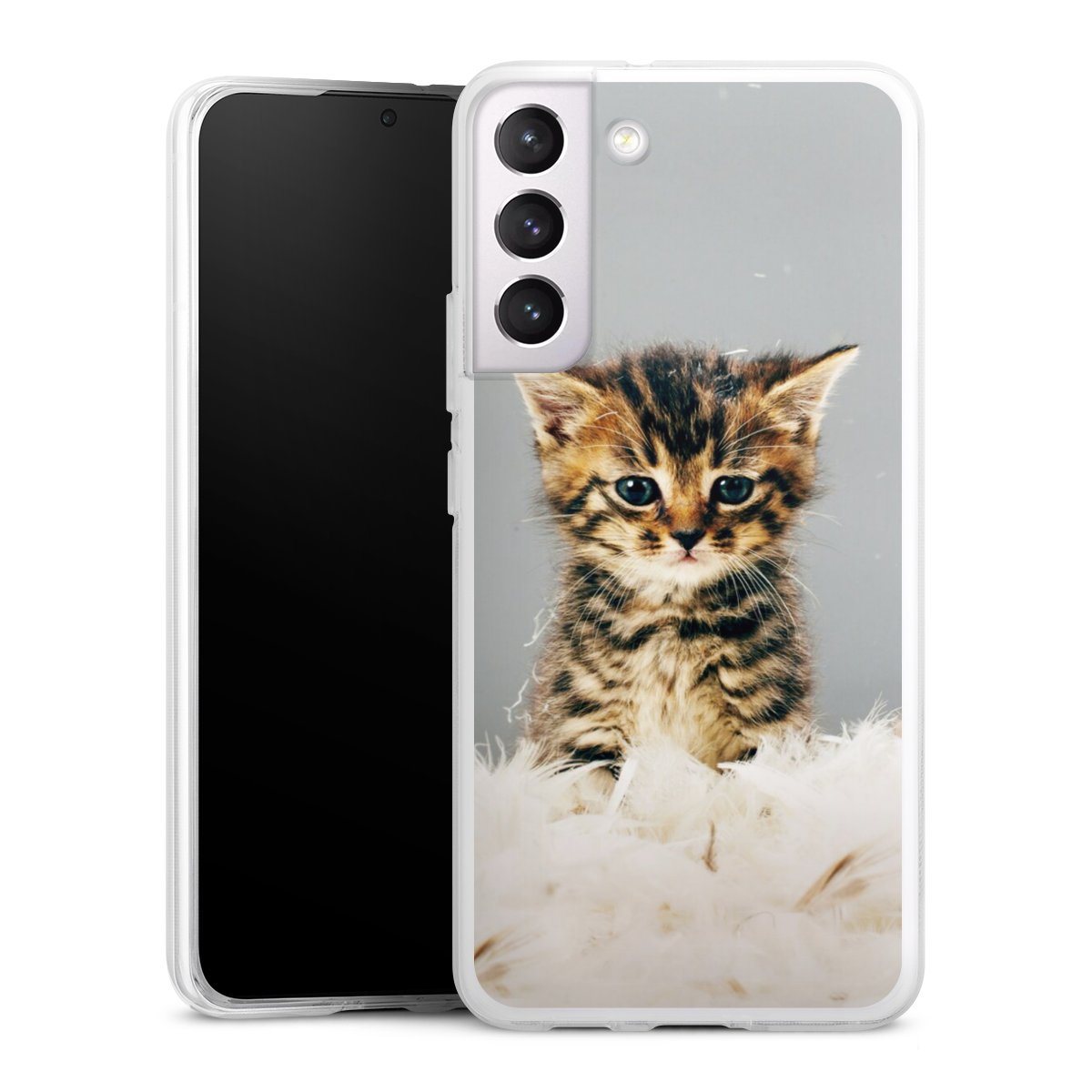 Galaxy S22+ Handy Silikon Hülle Case transparent Handyhülle Cat Feather Pet Silikon Case