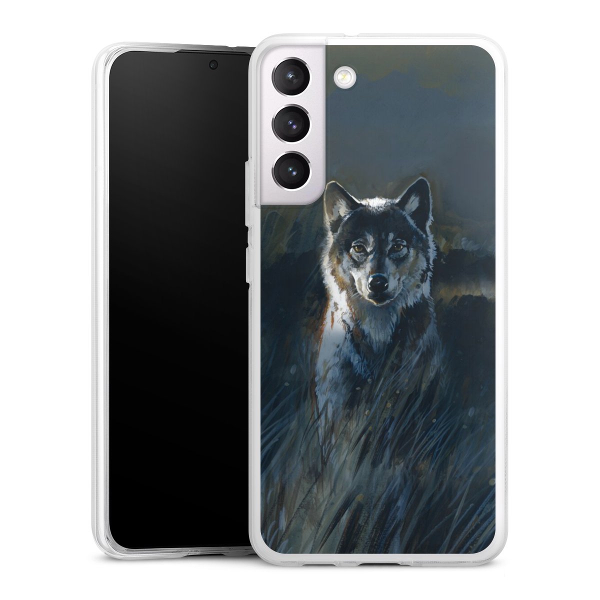 Galaxy S22+ Handy Silikon Hülle Case transparent Handyhülle Nature Wolf Painting Silikon Case