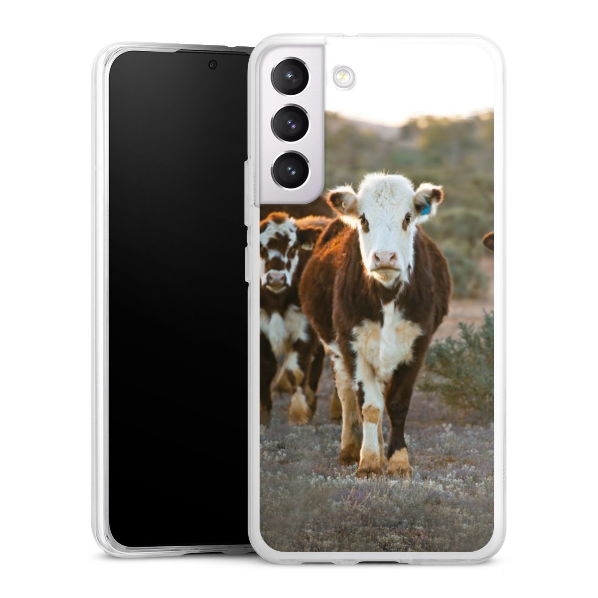 Galaxy S22+ Handy Silikon Hülle Case transparent Handyhülle Cow Farmer Calf Silikon Case