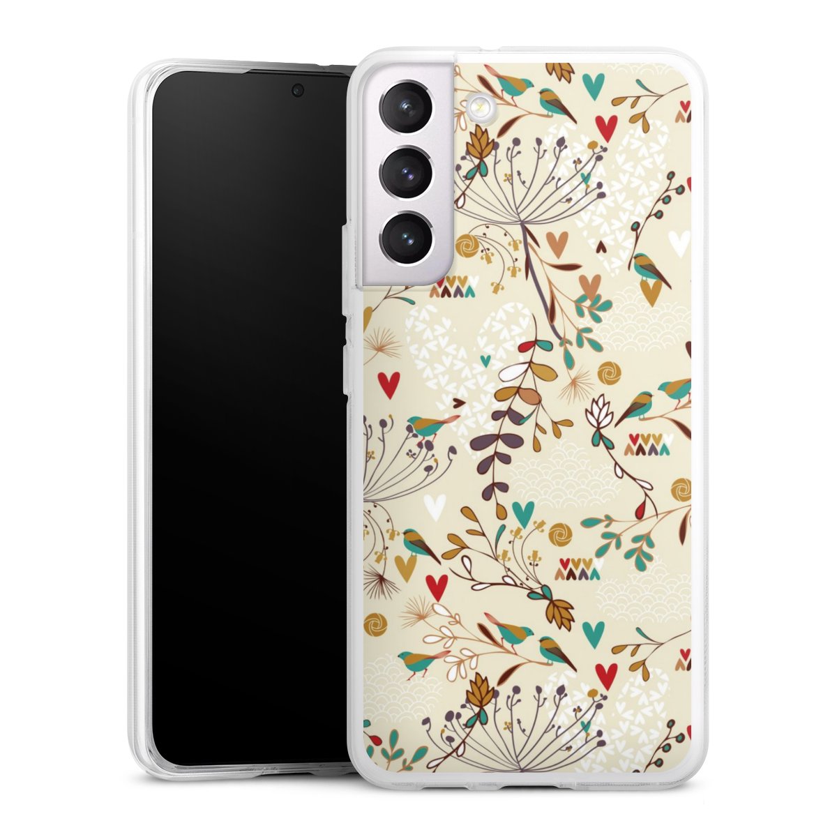 Galaxy S22+ Handy Silikon Hülle Case transparent Handyhülle Bird Flowers Retro Silikon Case